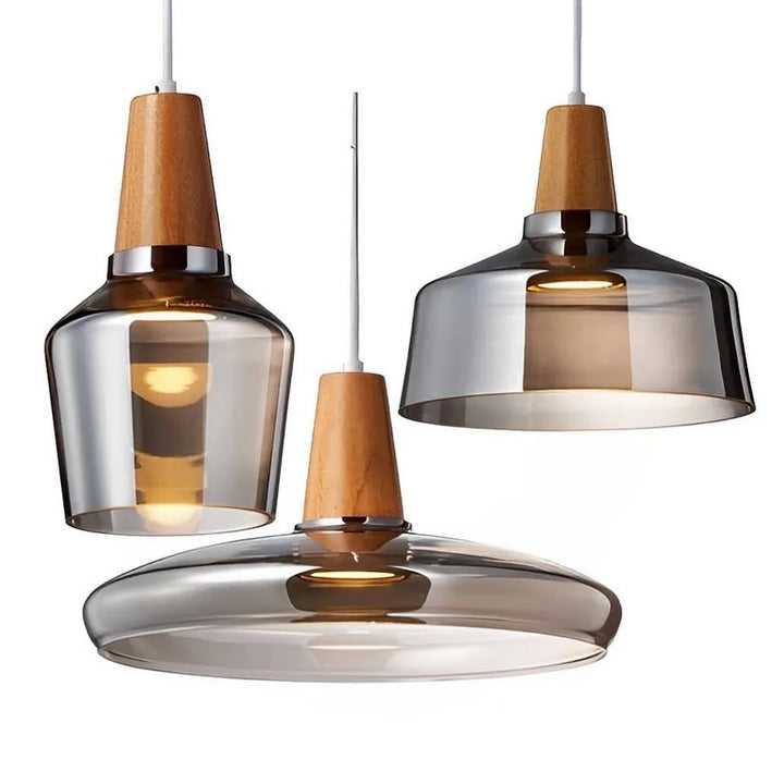 Smoked Glass Pendant Lamp Set