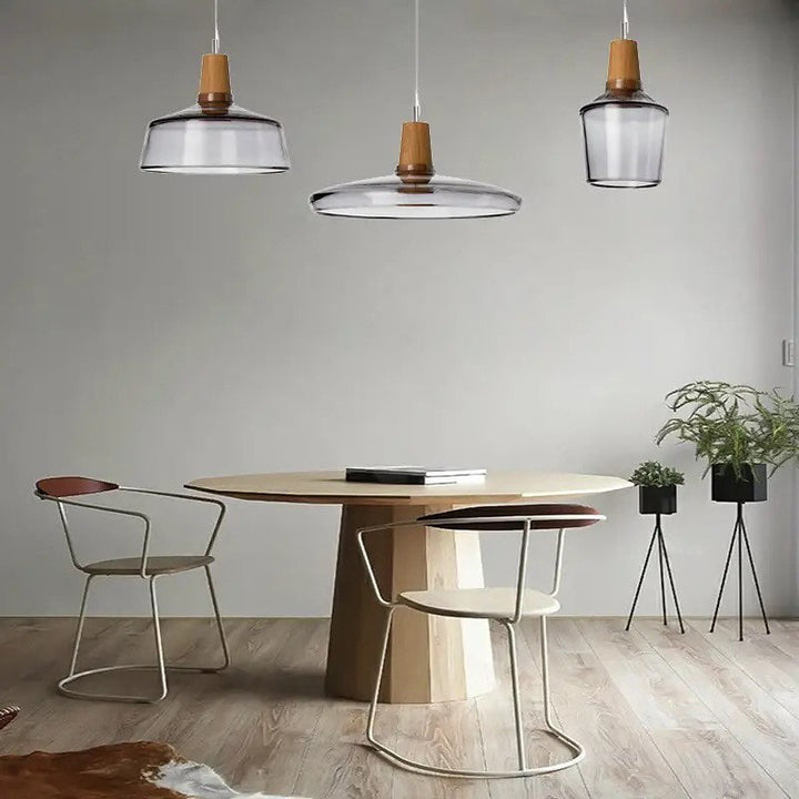Smoked Glass Pendant Lamp Set