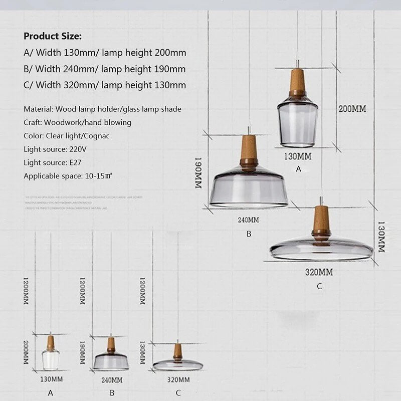 Smoked Glass Pendant Lamp Set