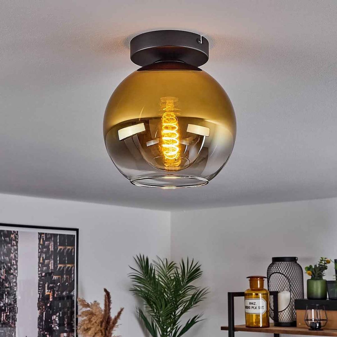 Single Amber Glass Ceiling Light