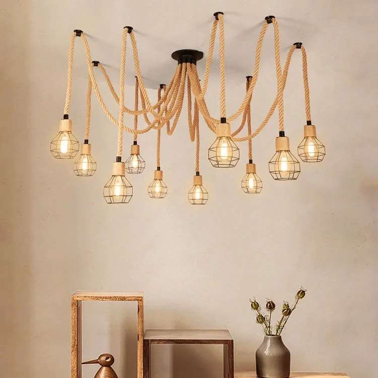 Chandeliers Rope Rectangular Vintage Rope ChandelierRustic rope chandelier with an industrial desig ...
