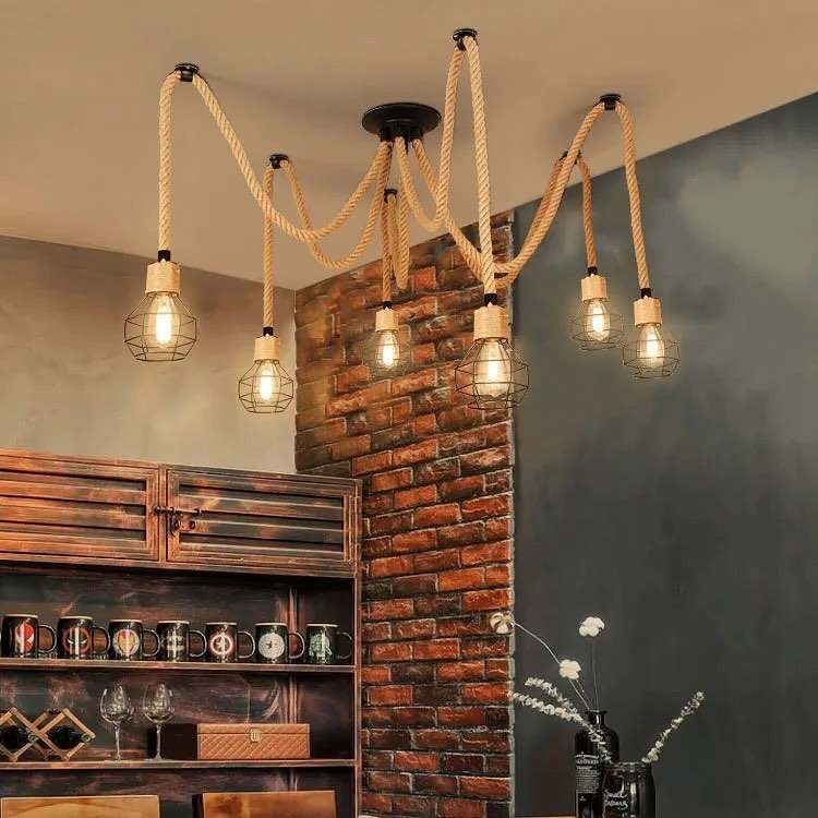 Chandeliers Rope Rectangular Vintage Rope ChandelierRustic rope chandelier with an industrial desig ...