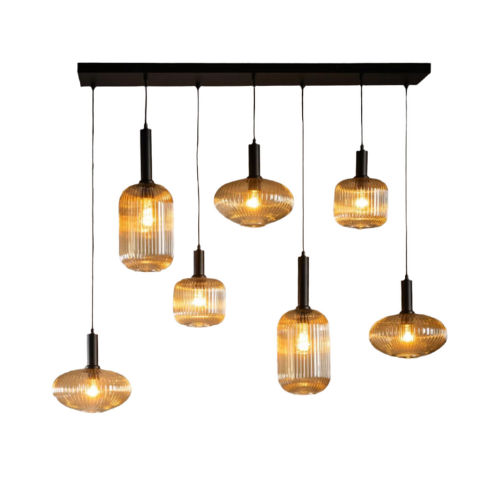 Vintage Pendant Light with Amber Glass Shades