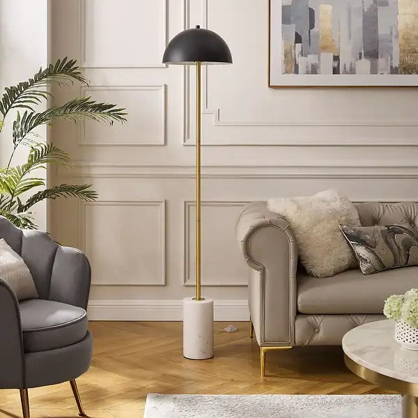 Modern Floor Lamp with Marble Base and Black Shade