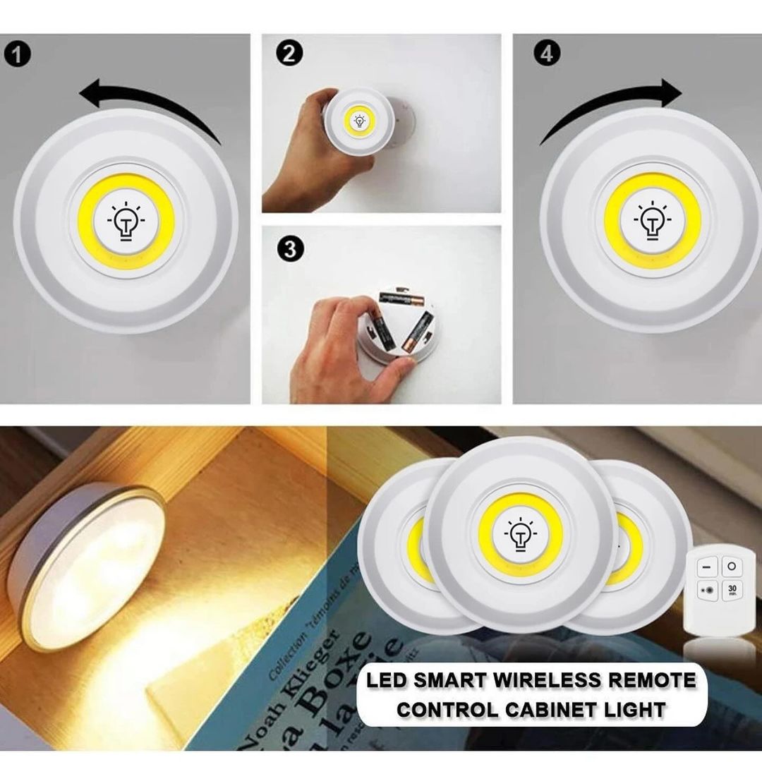 Set of 3  Spots with a remote battery Wireless Under Cabinet LED Lights