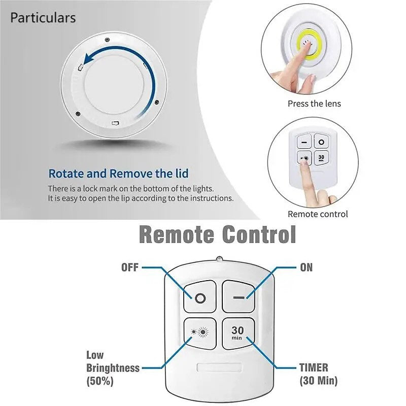 Set of 3  Spots with a remote battery Wireless Under Cabinet LED Lights