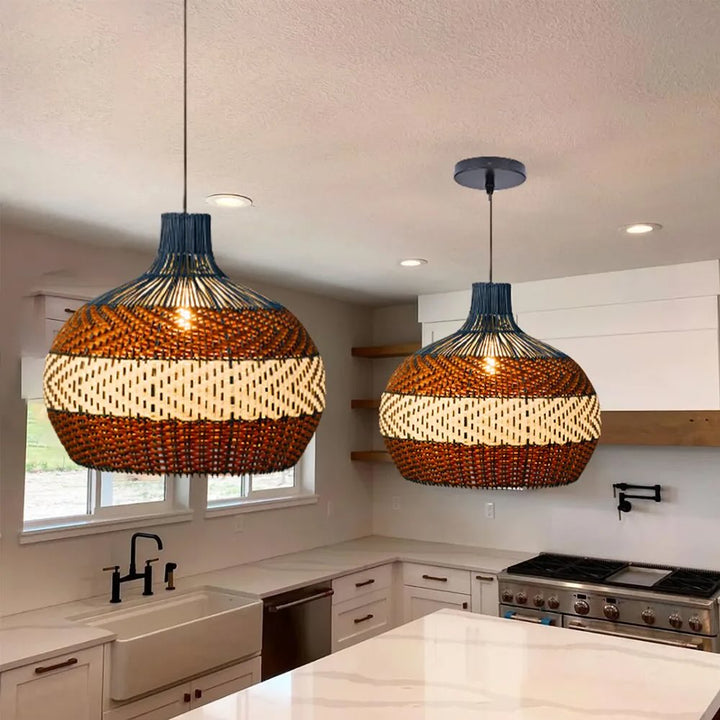 Dual Tone Rattan Pendant Light (Light Off)