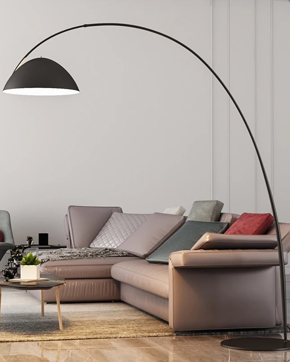 Modern Arched Floor Lamp with Minimalist Black Dome Shade