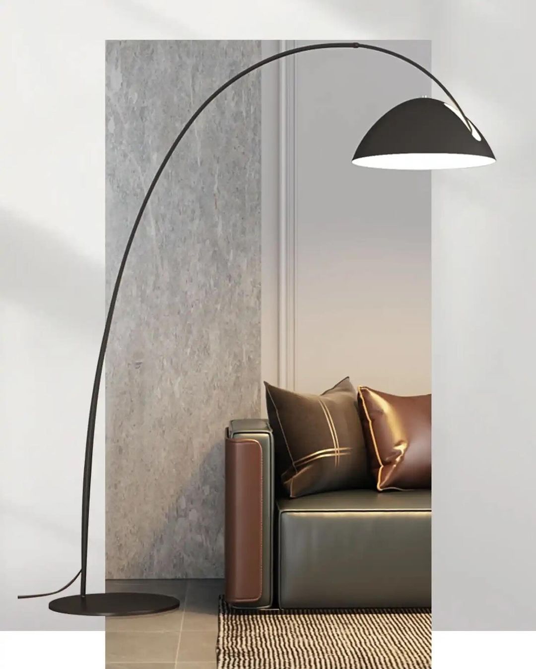 Modern Arched Floor Lamp with Minimalist Black Dome Shade