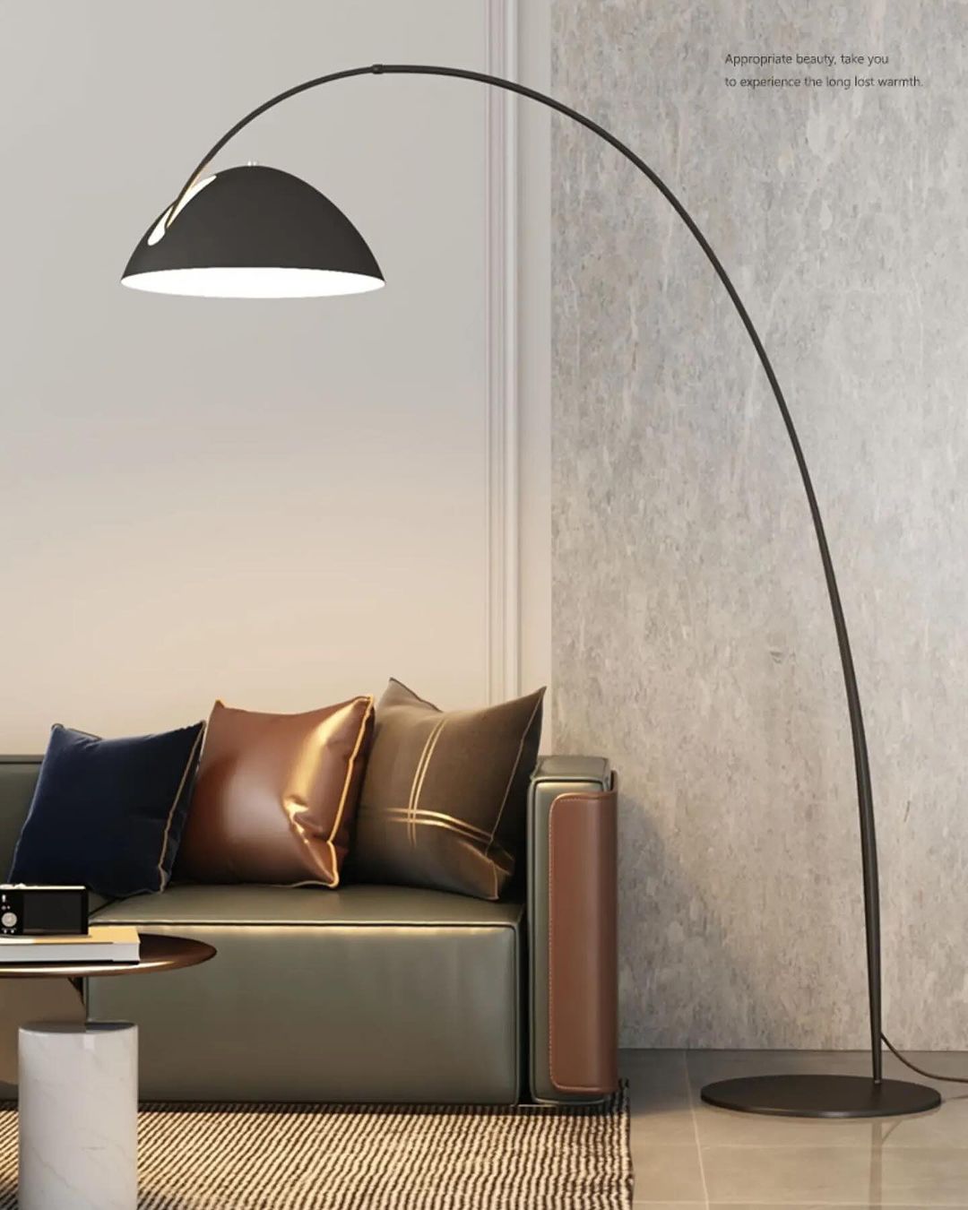 Modern Arched Floor Lamp with Minimalist Black Dome Shade