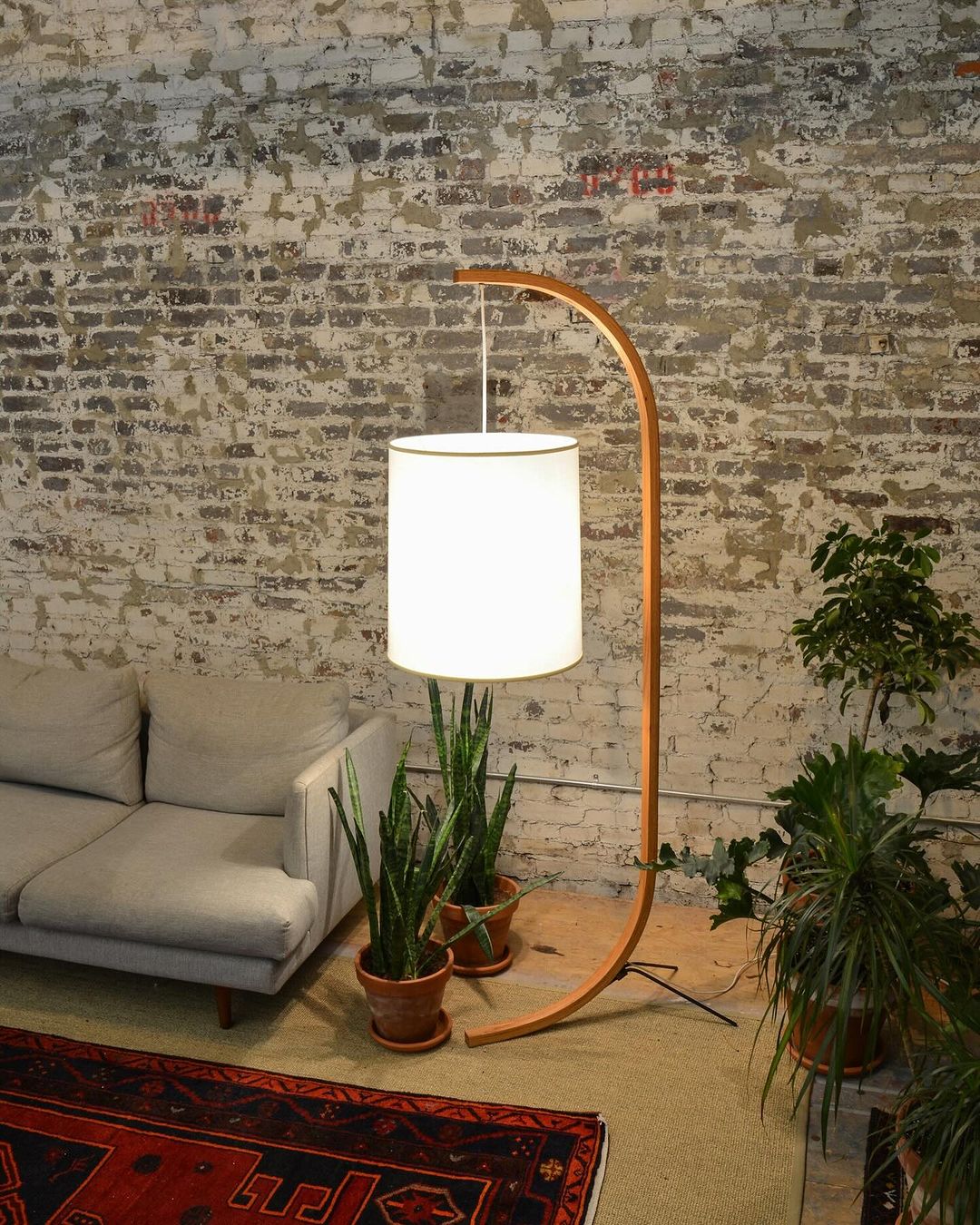 Curved Floor Lamp with Drum Shade