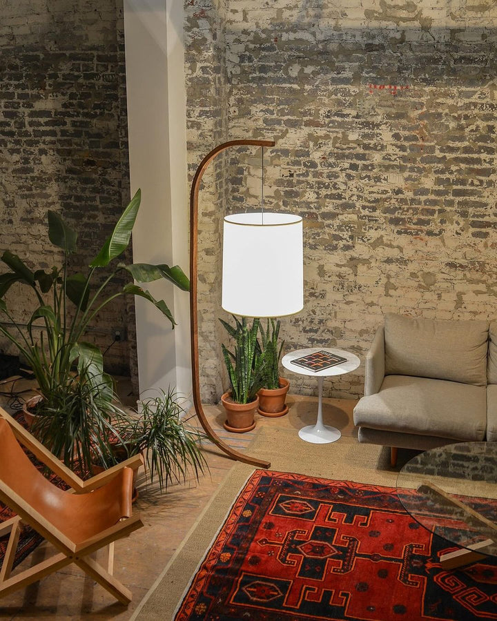 Curved Floor Lamp with Drum Shade