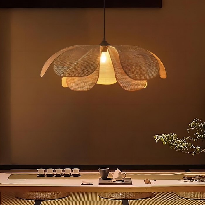 Dual Rattan Petal Pendant Lights