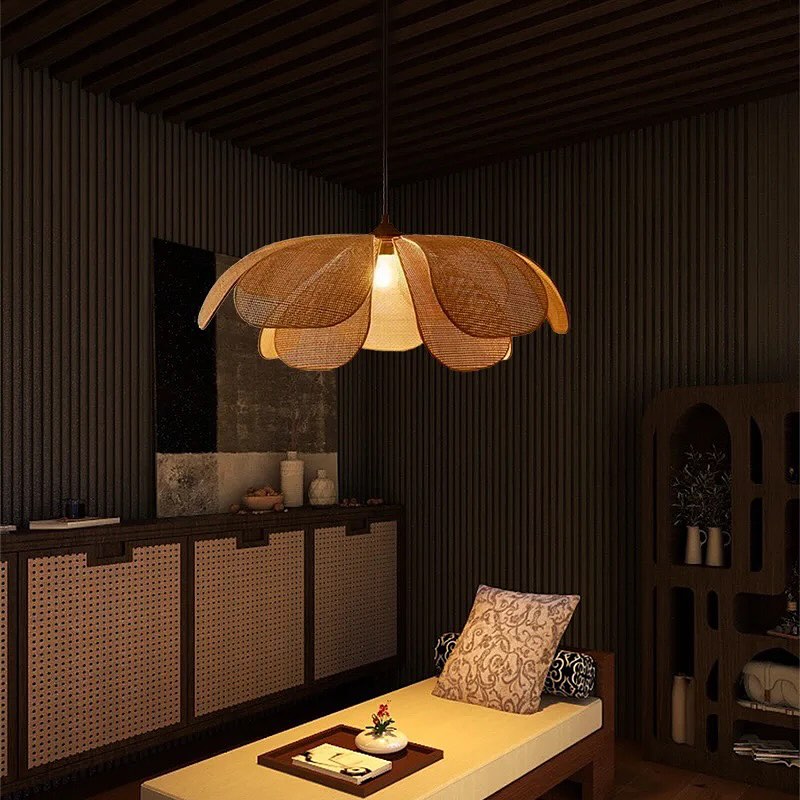 Dual Rattan Petal Pendant Lights