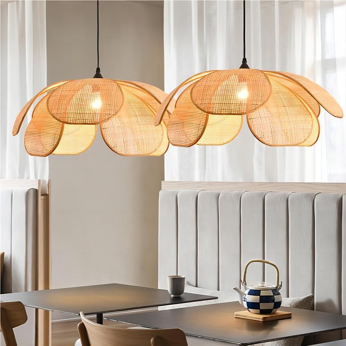 Dual Rattan Petal Pendant Lights