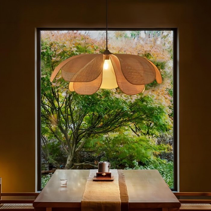 Dual Rattan Petal Pendant Lights