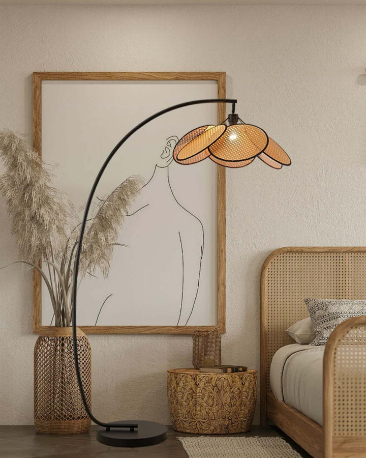 Adjustable Floor Lamp with Woven Shade