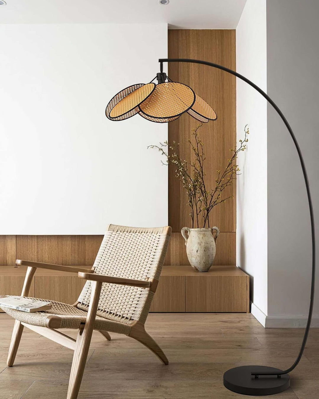 Adjustable Floor Lamp with Woven Shade