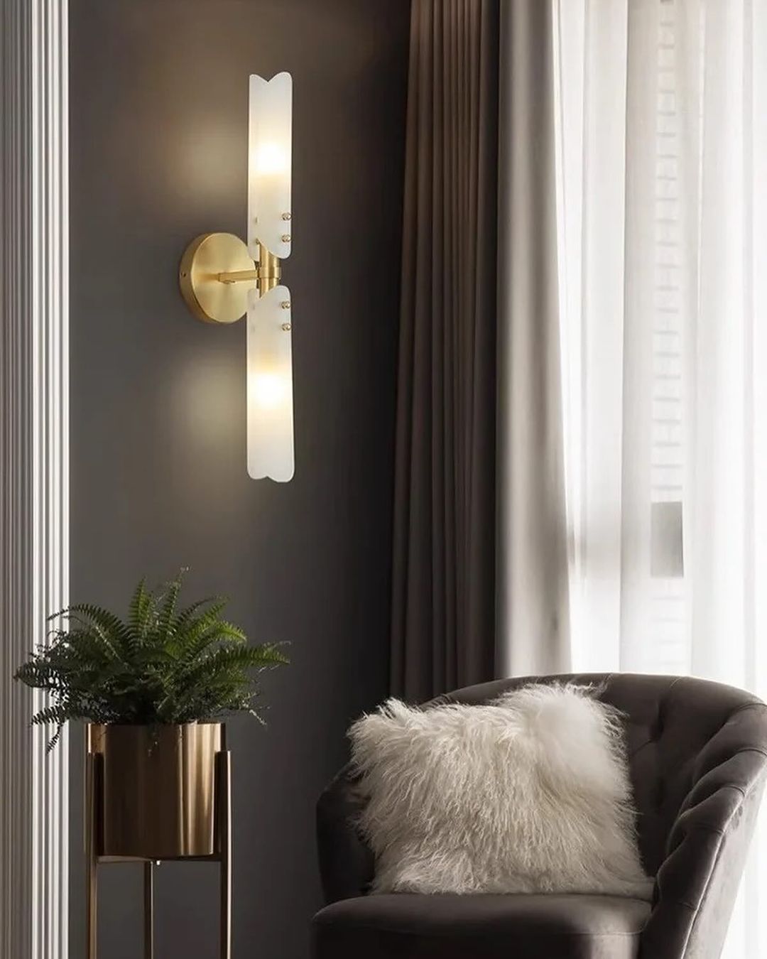 Modern Brass Wall Sconce with Frosted Glass Panels