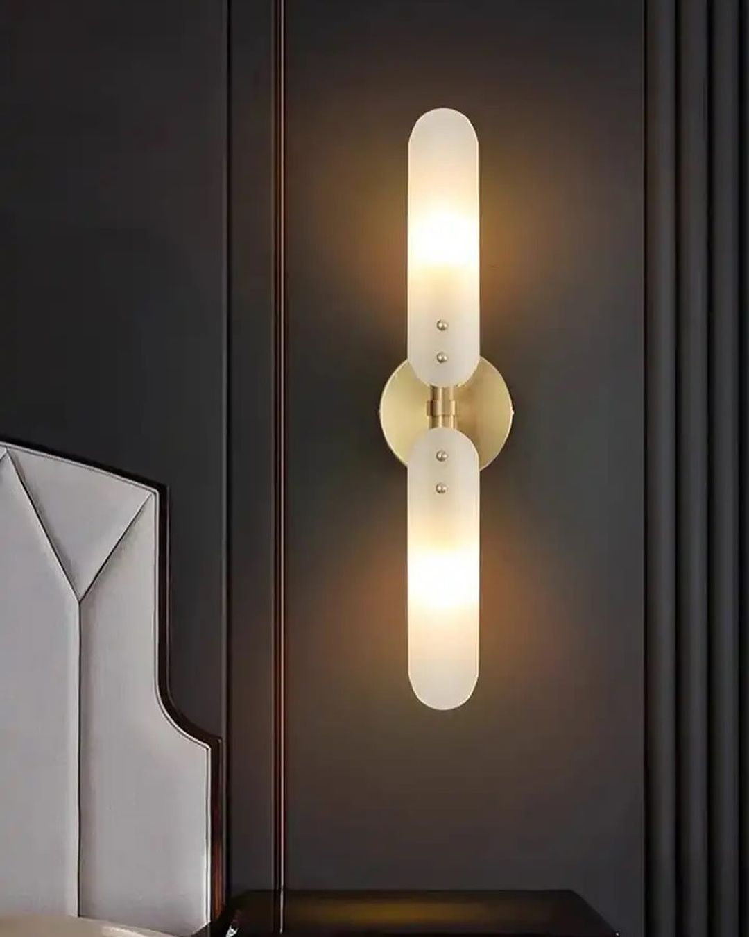 Modern Brass Wall Sconce with Frosted Glass Panels