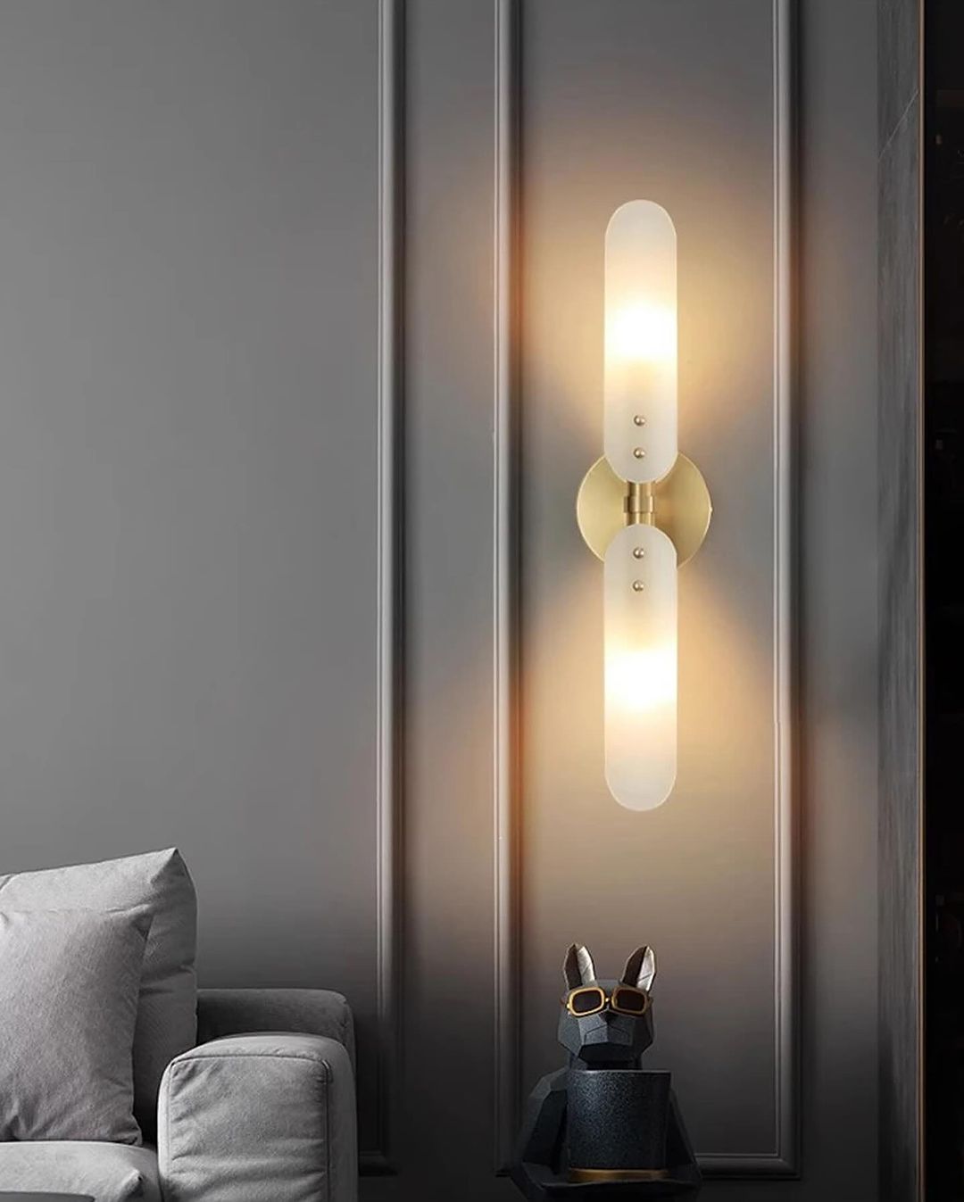 Modern Brass Wall Sconce with Frosted Glass Panels