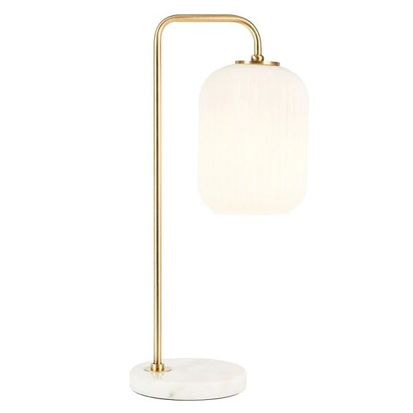 Modern Gold Table Lamp with Ribbed Glass Shade