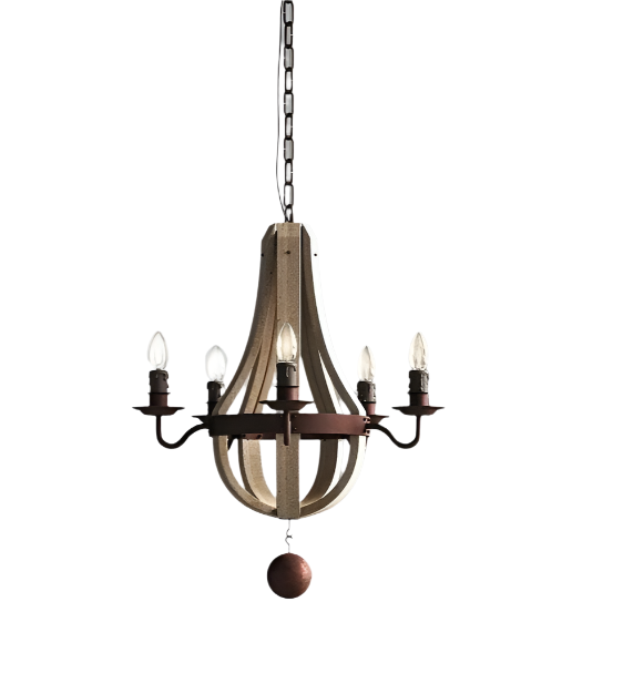 Rustic Wooden Chandelier with Metal Arms for Dining Room