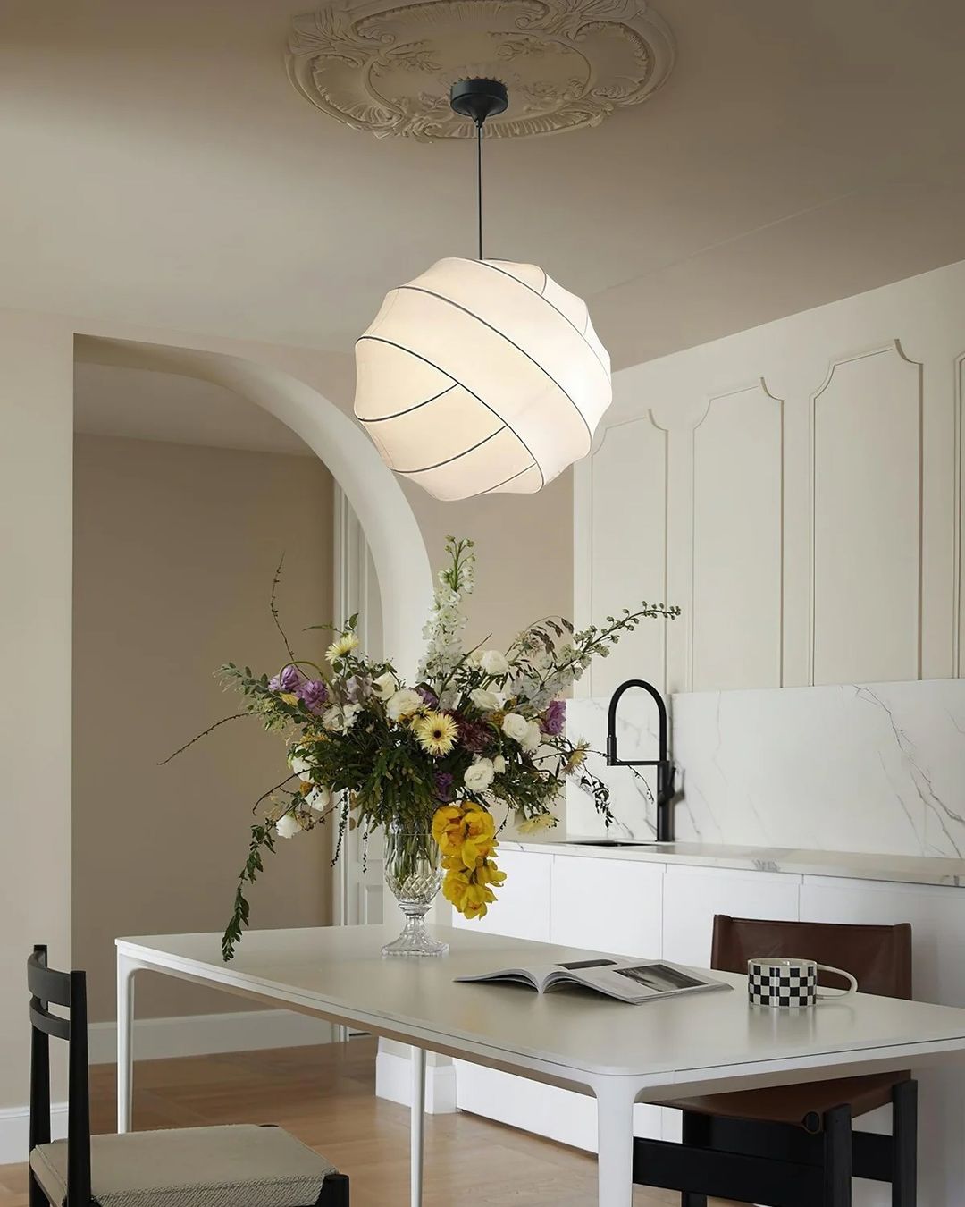 Modern Pendant Light with Sculptural White Shade