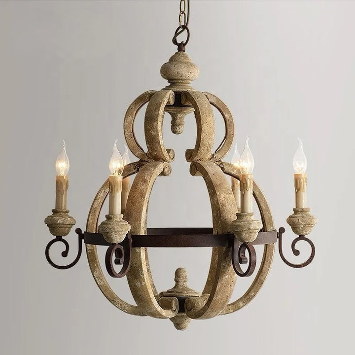 Rustic Candle-Style Chandelier - Antique Wood Design