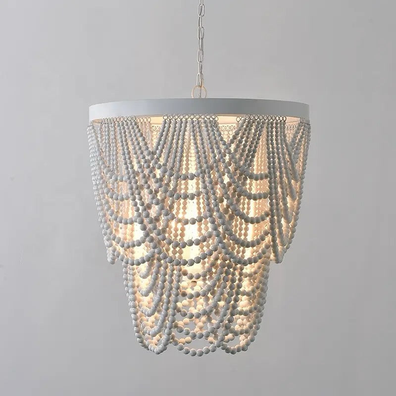 White Beaded Chandelier - Elegant Boho Design