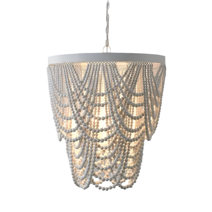 White Beaded Chandelier - Elegant Boho Design