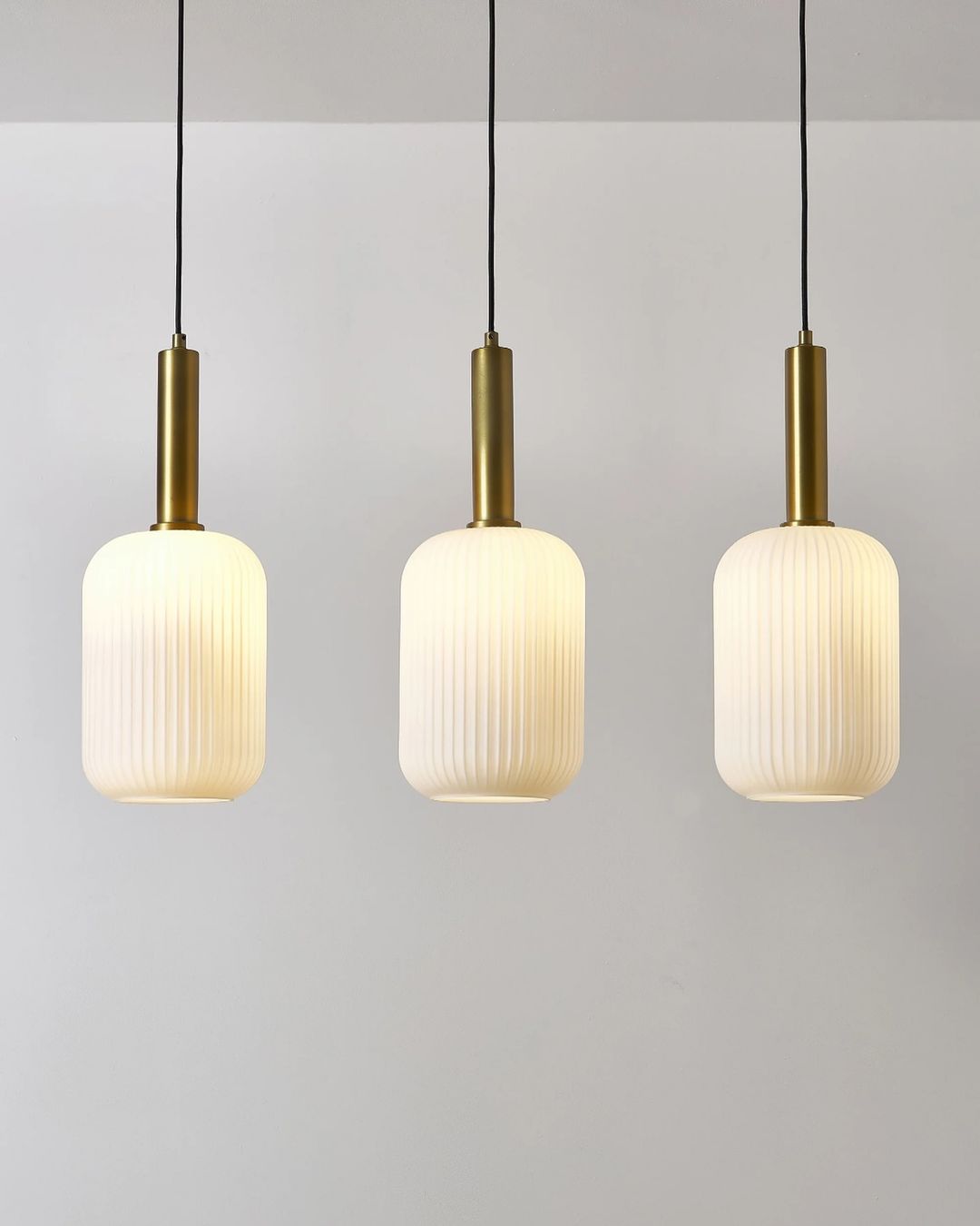 Triple Gold and Glass Pendant Light