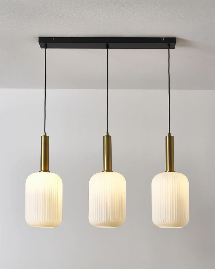 Triple Gold and Glass Pendant Light