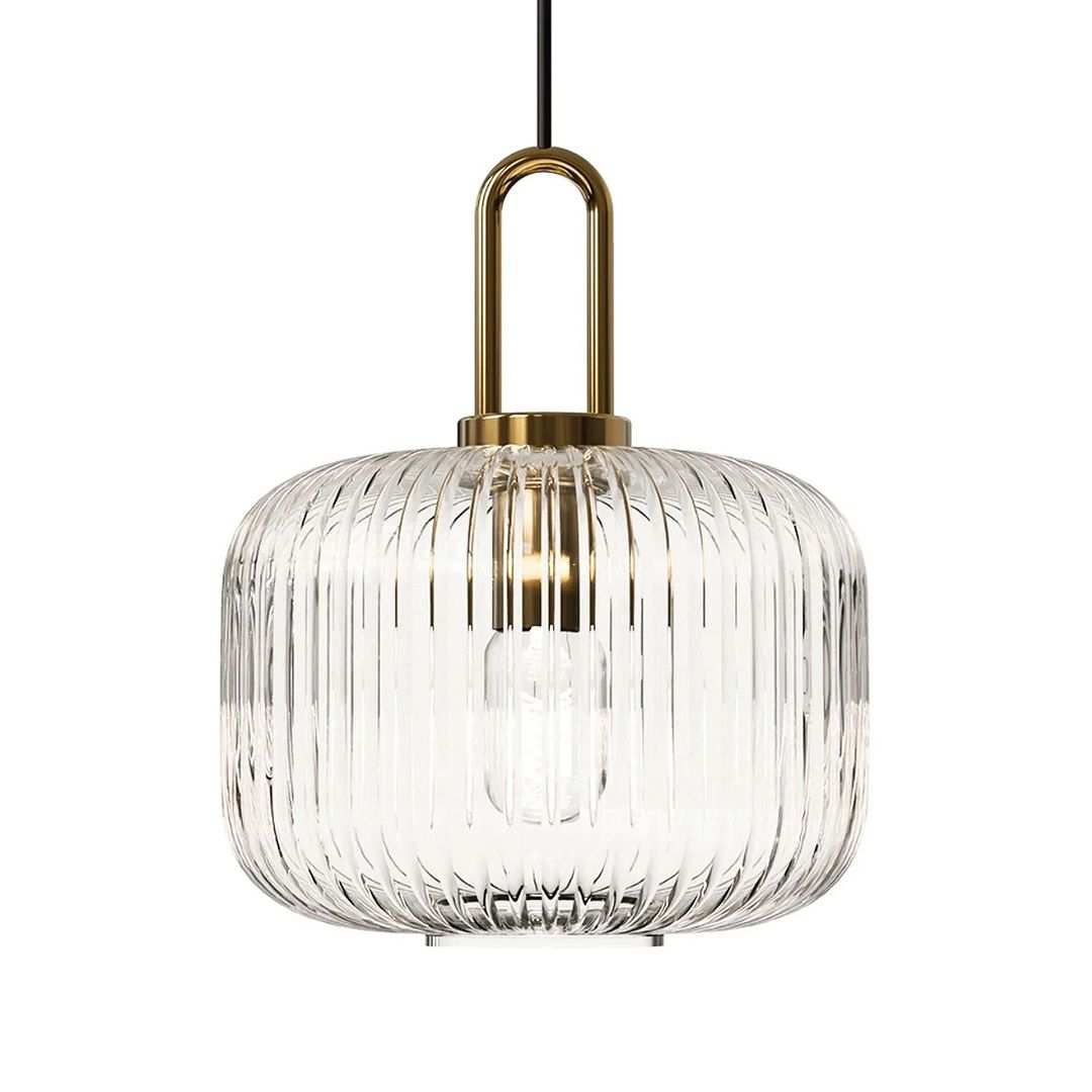 Modern Ribbed Glass Pendant Light SetThis set of modern pendant lights ...