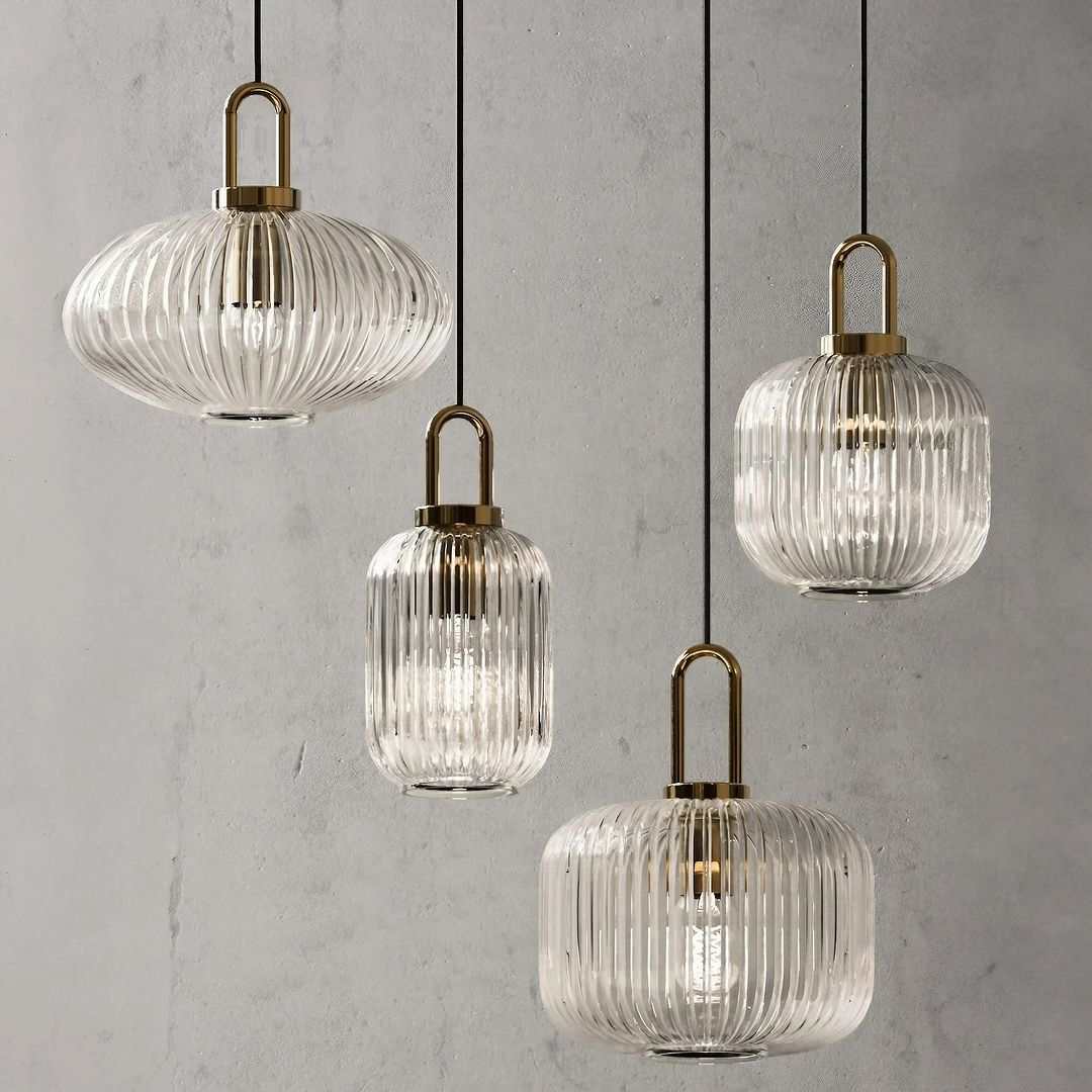 Setthis Modern Ribbed Glass Pendant Light SetThis set of modern pendant lights ...