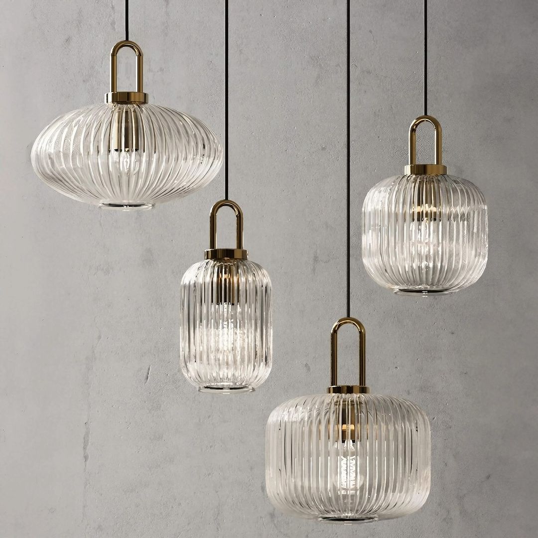 Modern Ribbed Glass Pendant Light Set