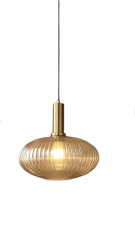 Modern Brass and Ribbed Glass Pendant Light Trio