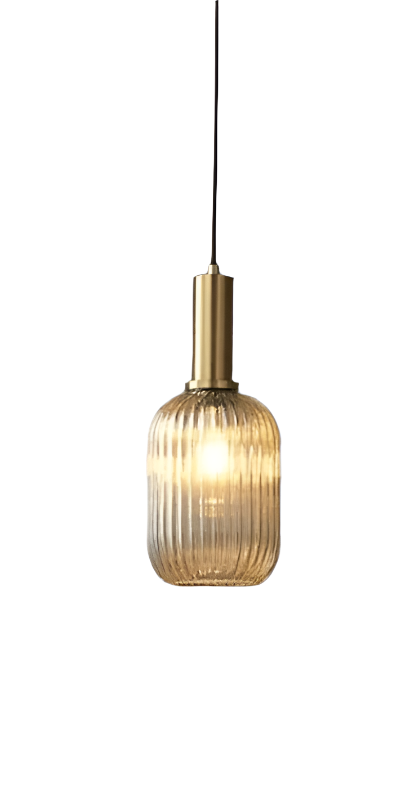 Modern Brass and Ribbed Glass Pendant Light Trio