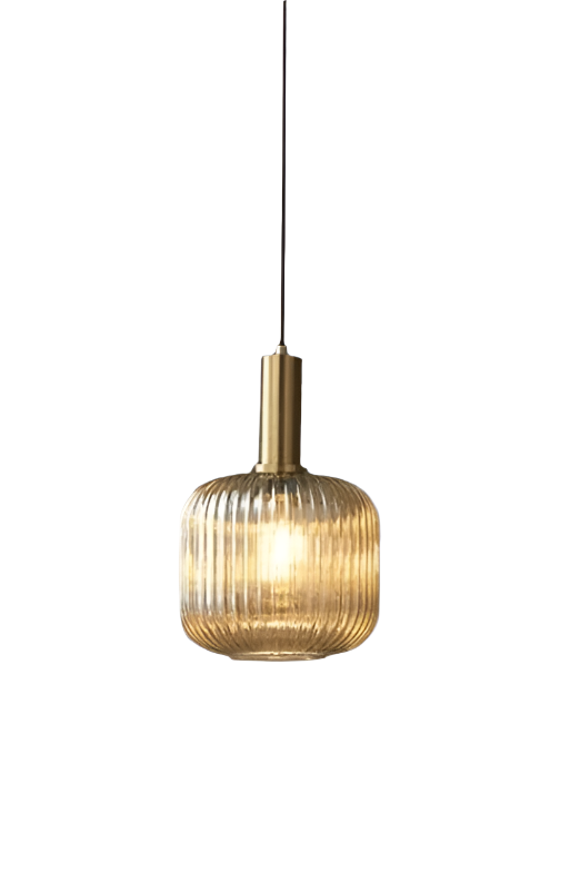 Modern Brass and Ribbed Glass Pendant Light Trio