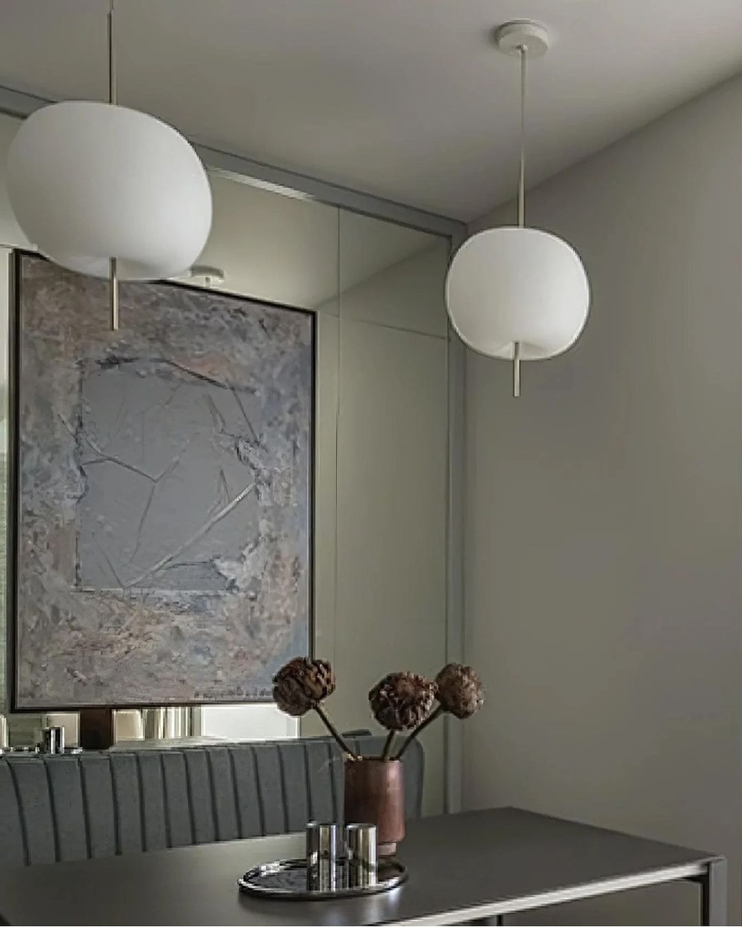 Minimalist White Globe Pendant Light with Brass Accent