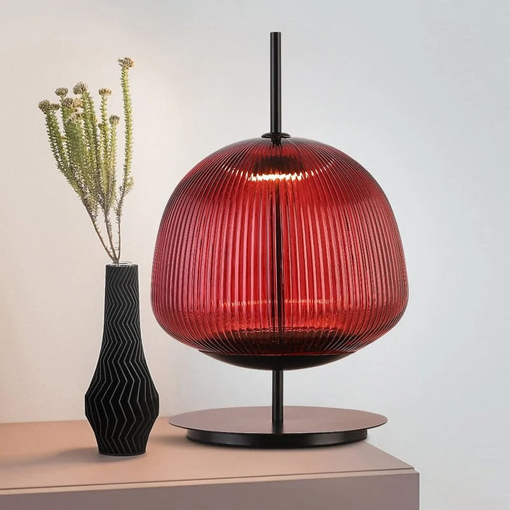 Ribbed Glass Table Lamp Duo - Red and Green