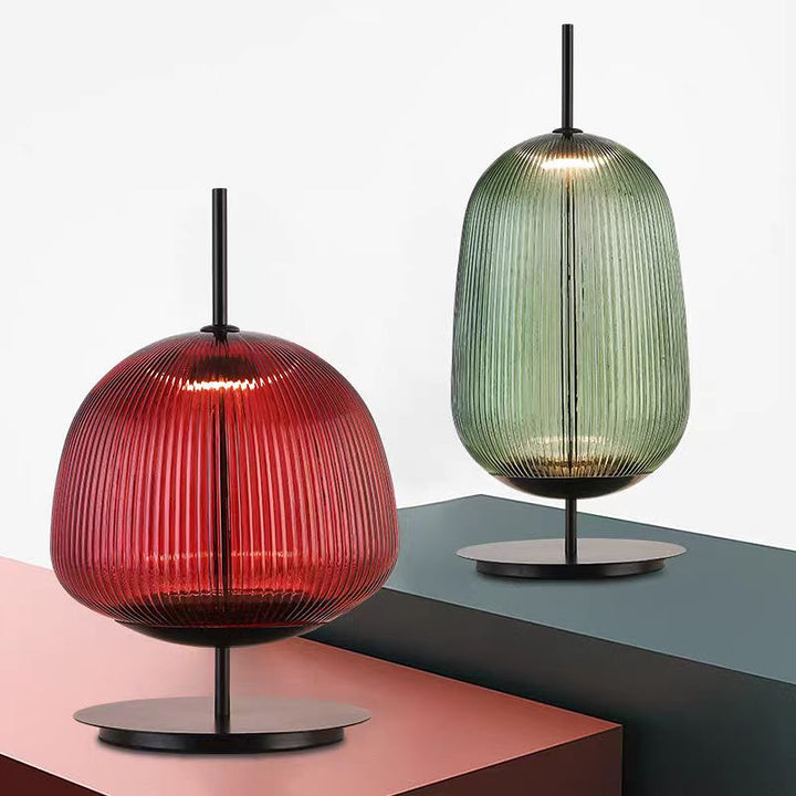 Ribbed Glass Table Lamp Duo - Red and Green