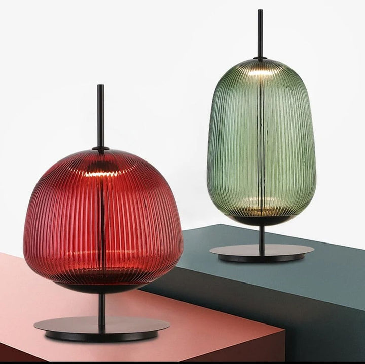 Ribbed Glass Table Lamp Duo - Red and Green