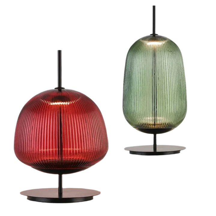 Ribbed Glass Table Lamp Duo - Red and Green