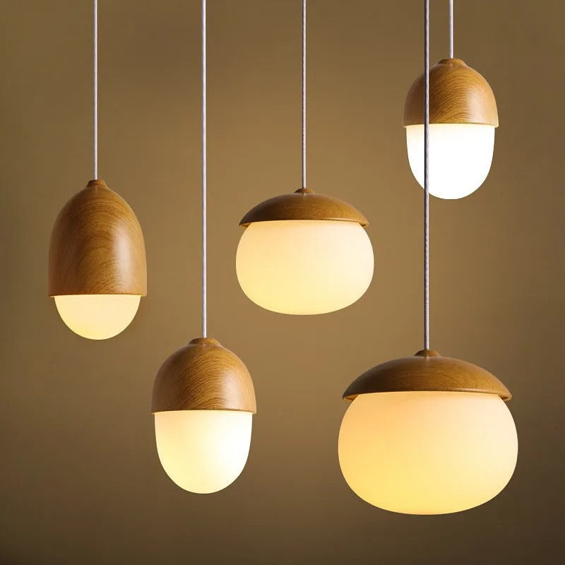 Scandinavian Pendant Light with Wooden Dome Design