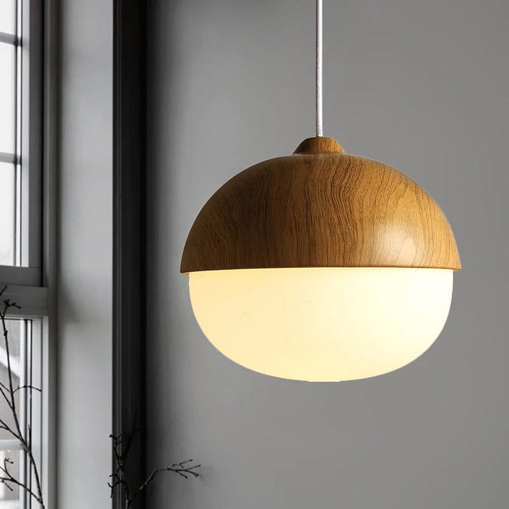 Scandinavian Pendant Light with Wooden Dome Design