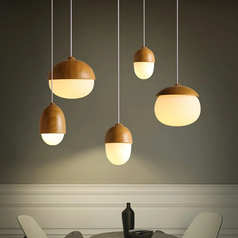 Scandinavian Pendant Light with Wooden Dome Design