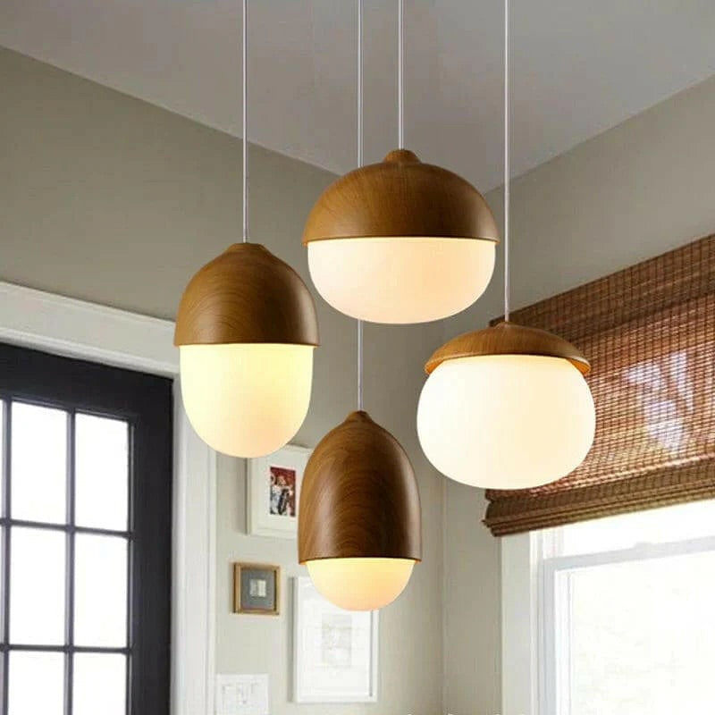 Scandinavian Pendant Light with Wooden Dome Design