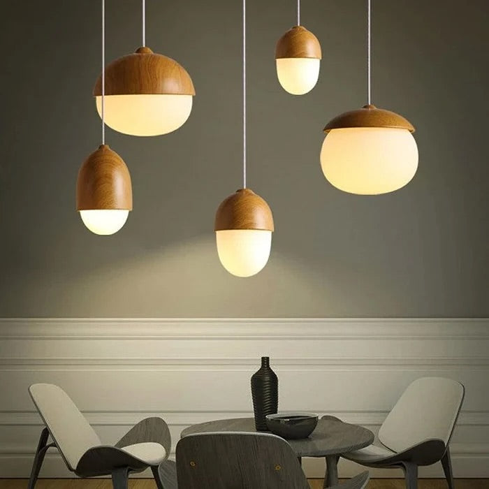 Scandinavian Pendant Light with Wooden Dome Design