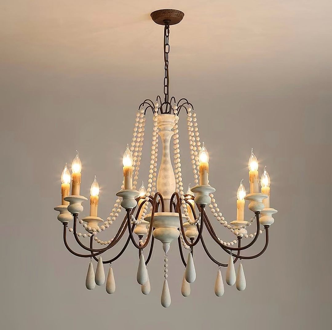 Elegant Beaded Wooden Chandelier